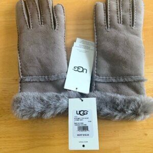 UGG Suede Gloves Fur-Lined Taupe, Size Large
